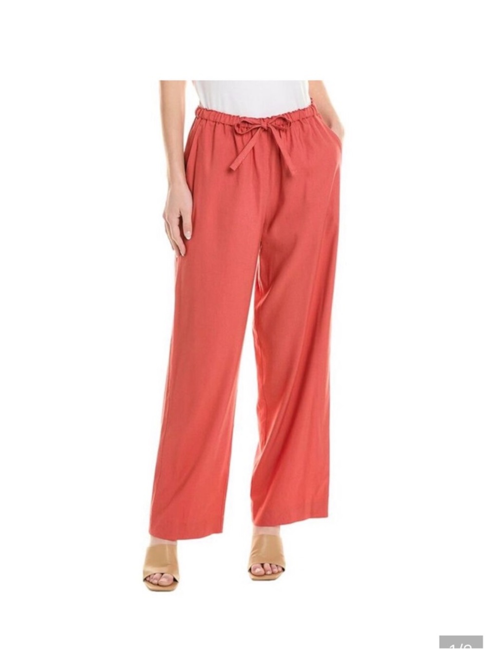 Rebecca Taylor Stretch Linen Pull On Wide Leg Pants Coral 16